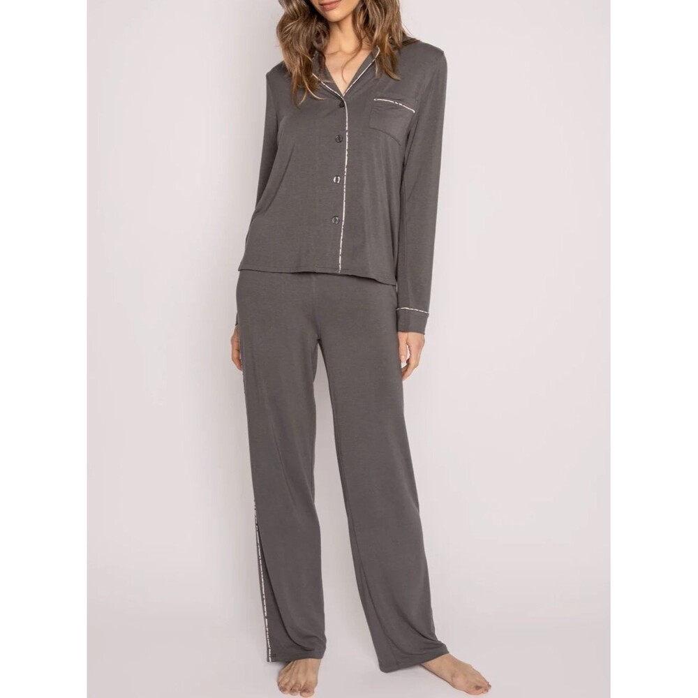 FINAL PRICE! PJ Salvage Grey Pajama Set Pants & Long Sleeve Top Supersoft Cozy
